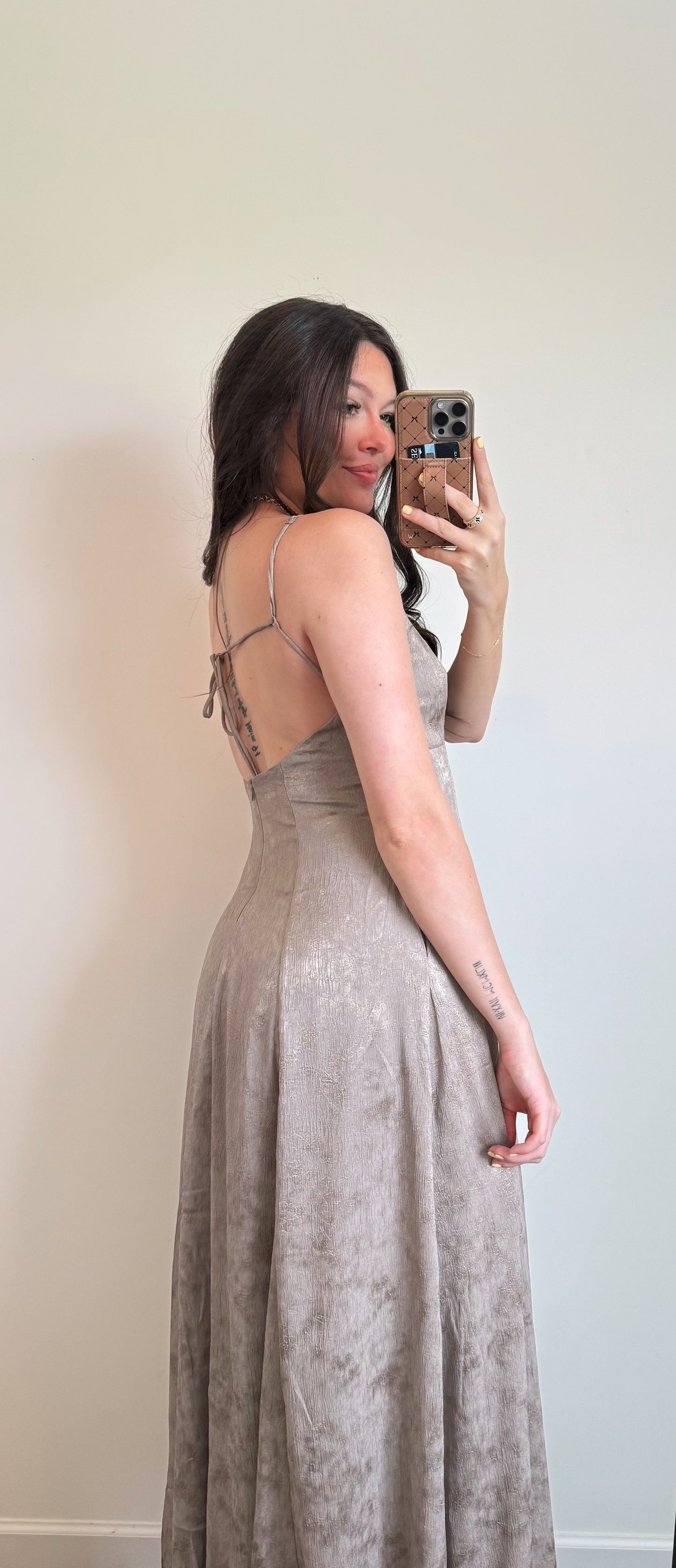 Charcoal/Gold Open Back Maxi Dress