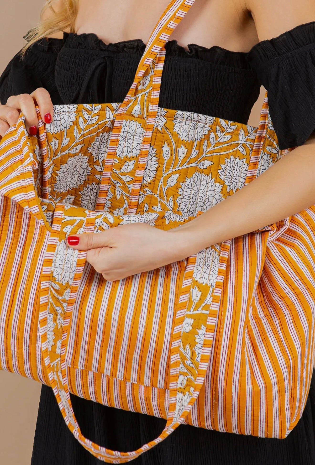 Yellow Floral Reversible Tote