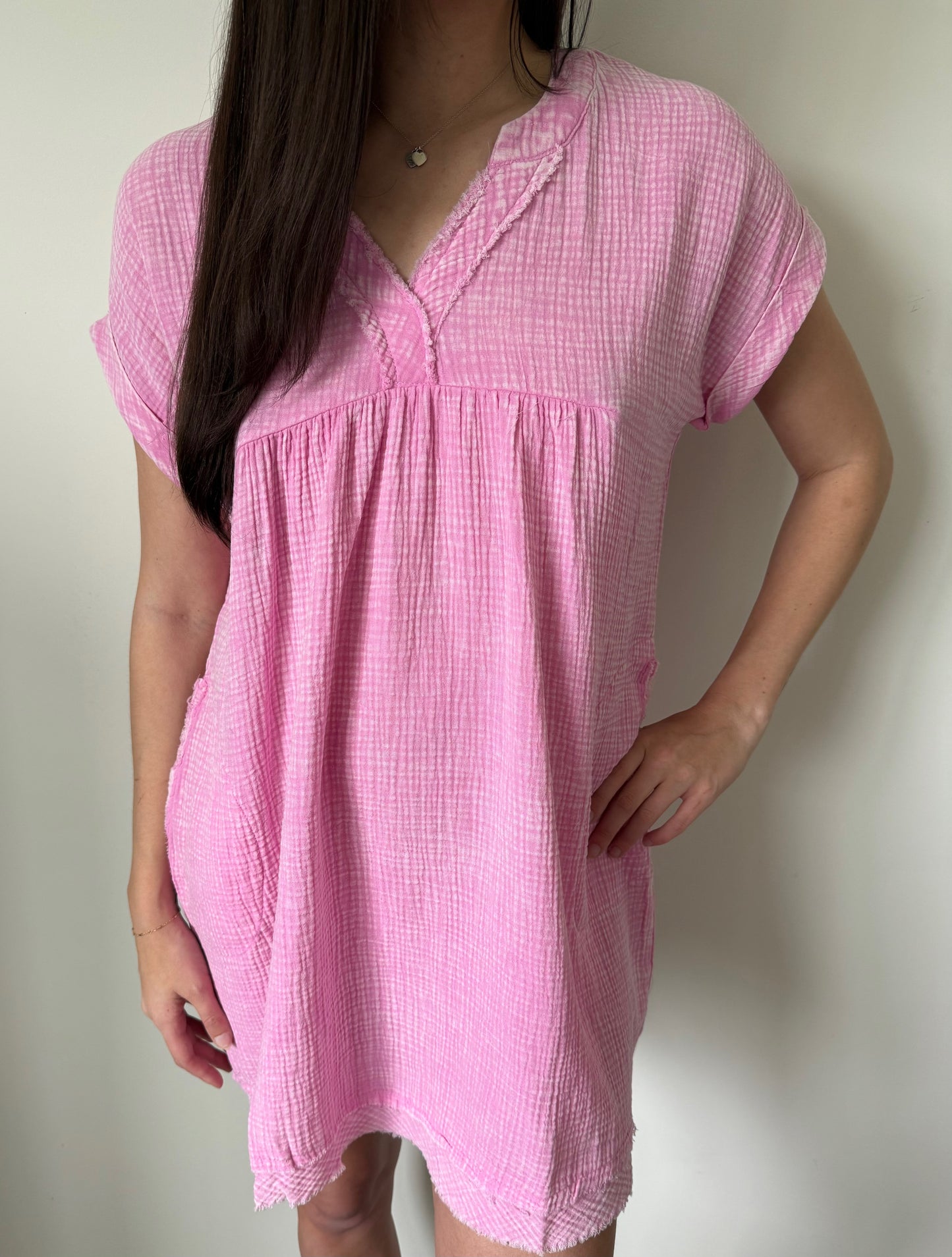 Mineral wash dress (candy pink)