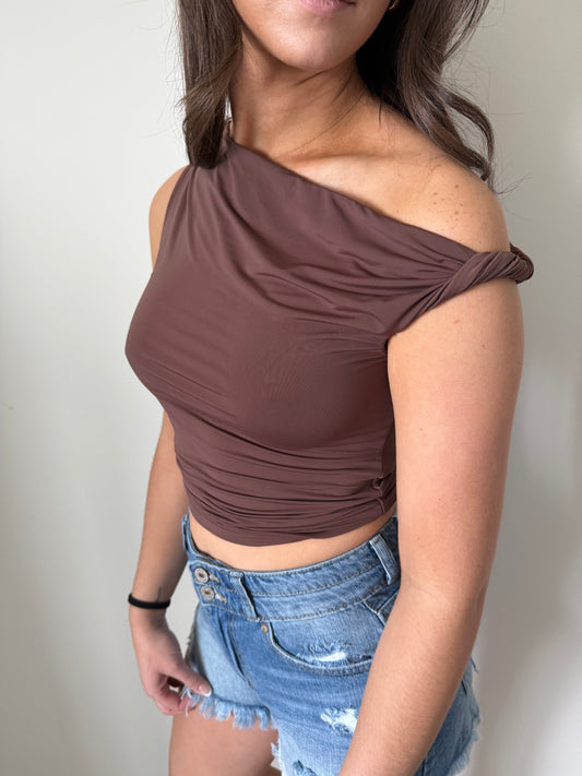 One shoulder top - Brown