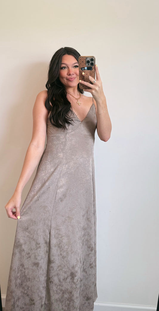Charcoal/Gold Open Back Maxi Dress