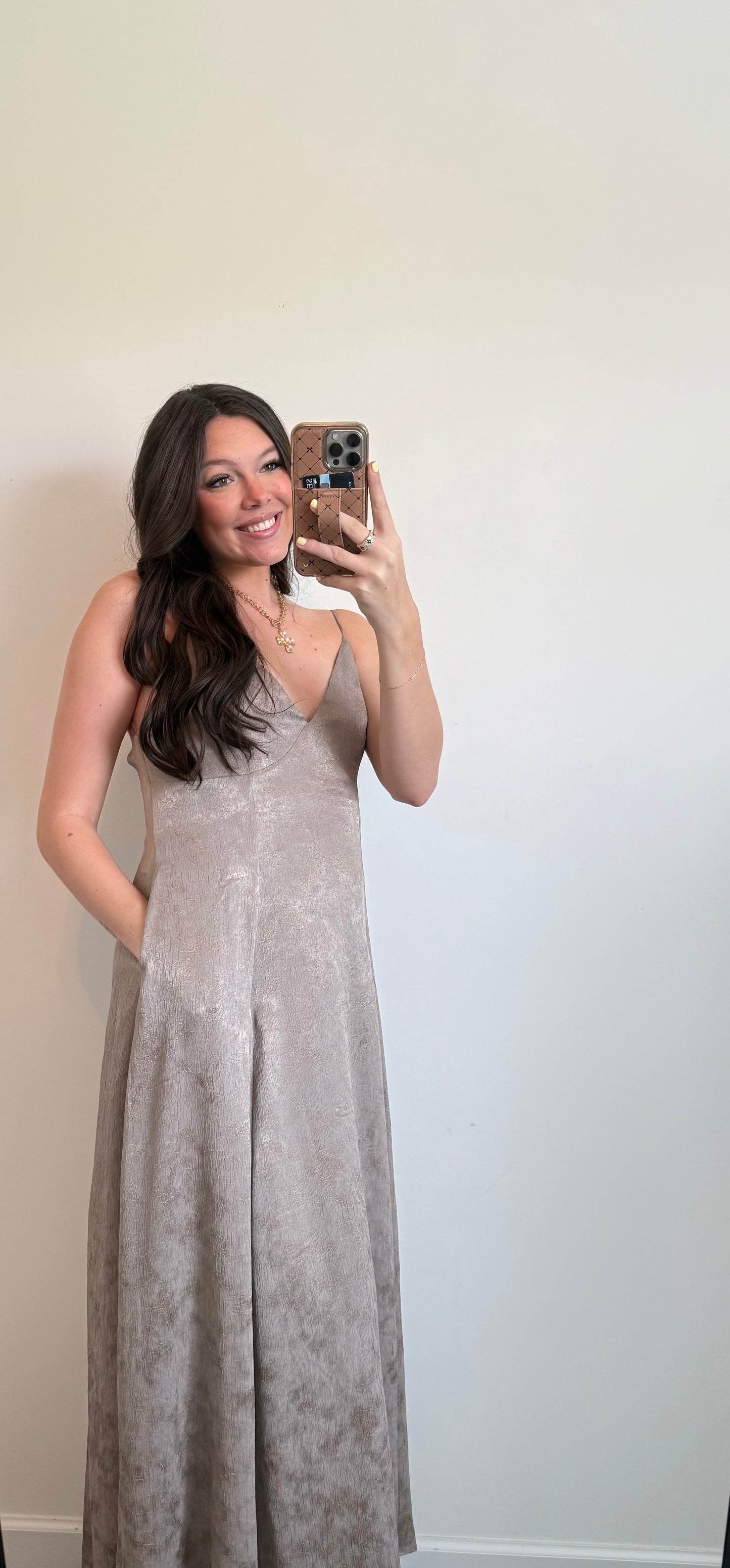 Charcoal/Gold Open Back Maxi Dress
