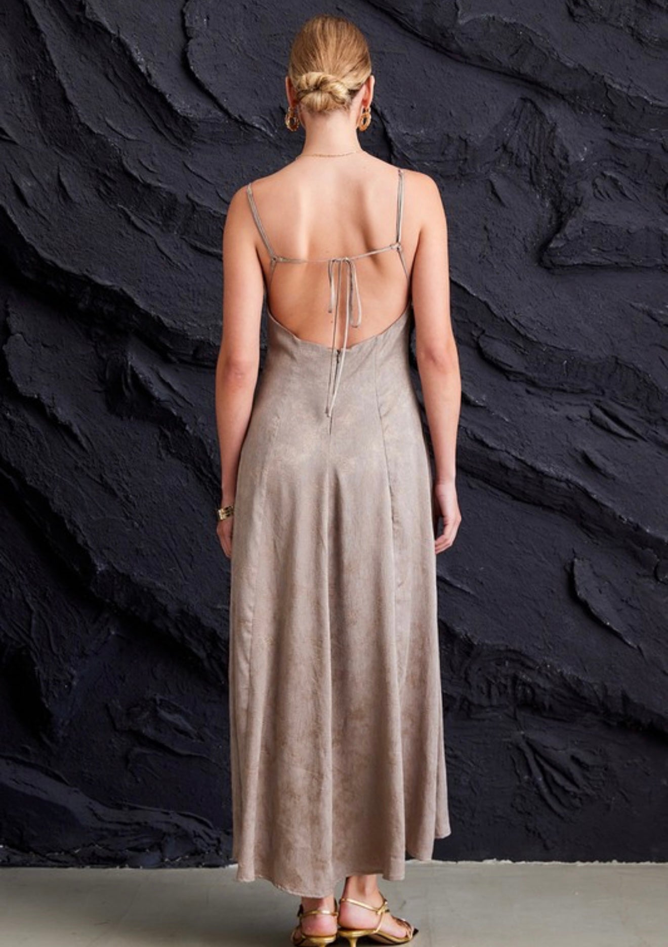Charcoal/Gold Open Back Maxi Dress